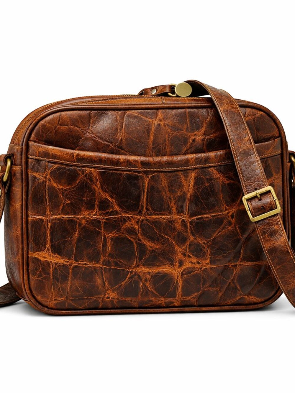 Vintage Furla Croc‑Embossed Brown Leather Shoulder Bag